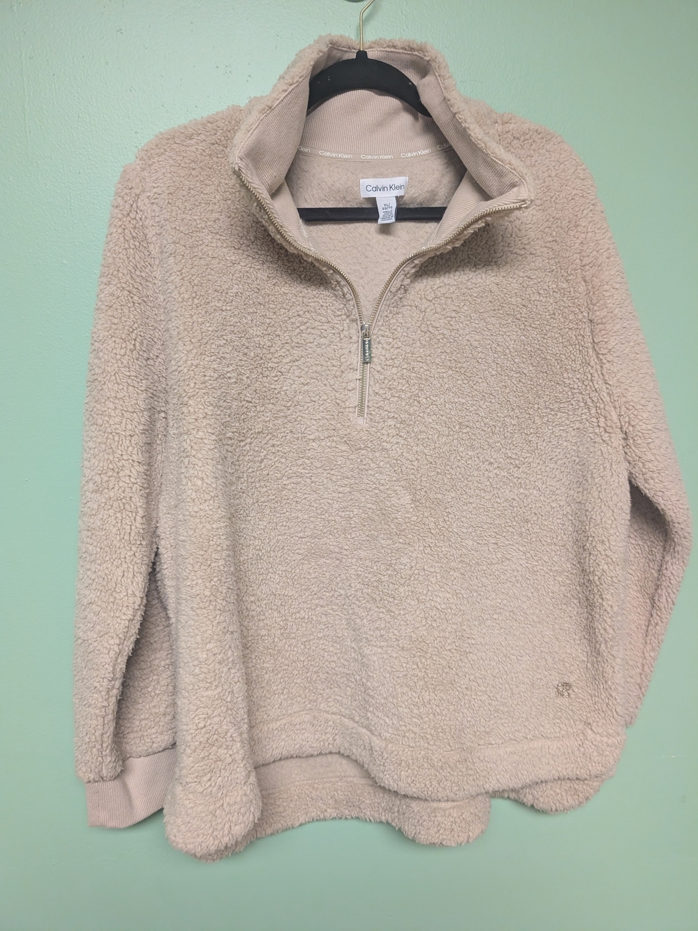 Calvin Klein Women's Beige Sherpa Quarter-Zip Pullover